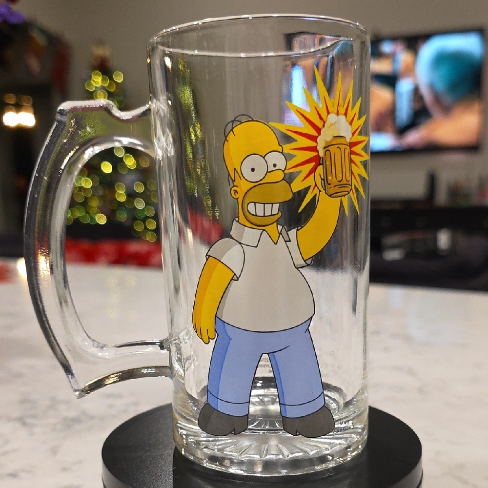 Universal Studios Homer Simpson 6" Glass Beer Mug  2014 Matt Groening Graphic